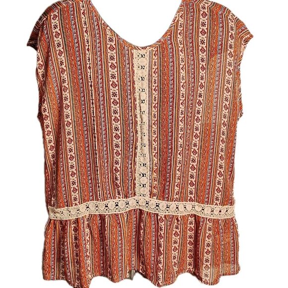 Daniel Rainn Tops - Boho Women's XL Peasant Blouse Crochet Cottage Core Sheer Sleeveless Colorful